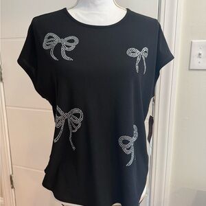 Chic Black Rhinestone Bow Top